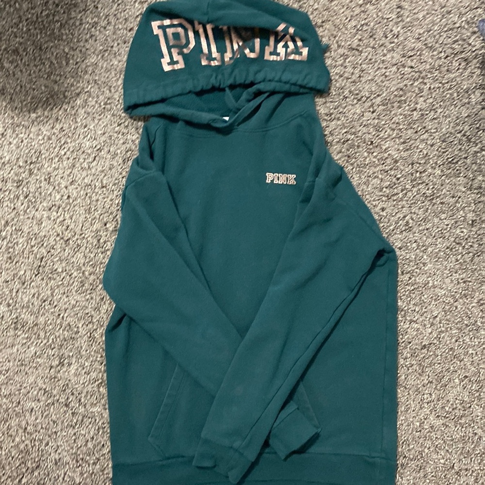 Pink Hoodie- Green with gold lettering